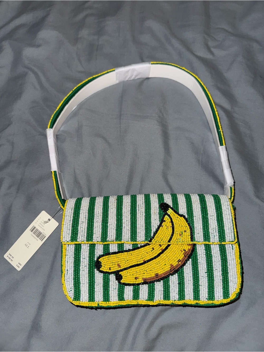 Striped Beaded Banana Shoulder Bag New with Tags